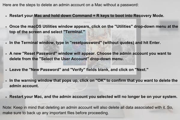 How to delete an admin account on a Mac without a password
