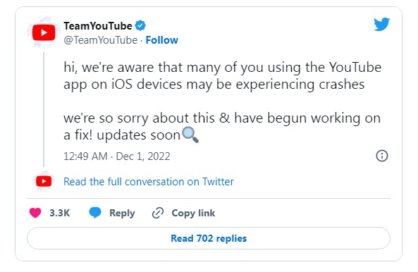 YouTube is repeatedly crashing