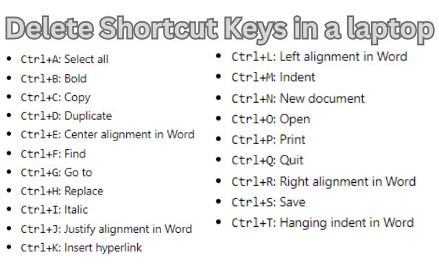 Delete Shortcut Keys in a laptop